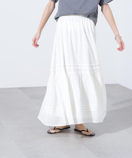 N.(N. Natural Beauty Basic)(エヌエヌナチュラルビューティーベーシック)の「【PS/低身長サイズ】楊柳切替ティアードスカート(スカート・レディース・オフホワイト/ブラック・MEDIUM/PS)」の18枚目の写真