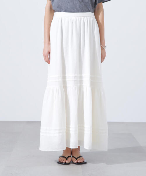 N.(N. Natural Beauty Basic)(エヌエヌナチュラルビューティーベーシック)の「【PS/低身長サイズ】楊柳切替ティアードスカート(スカート・レディース・オフホワイト/ブラック・MEDIUM/PS)」の20枚目の写真