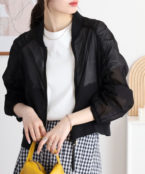 Anna Nicola(アンナニコラ)の「Anna Nicola コットンシアー 袖シャーリングブルゾン 長袖(ブルゾン・レディース・キャメル/ブラック/ベージュ・38)」の6枚目の写真