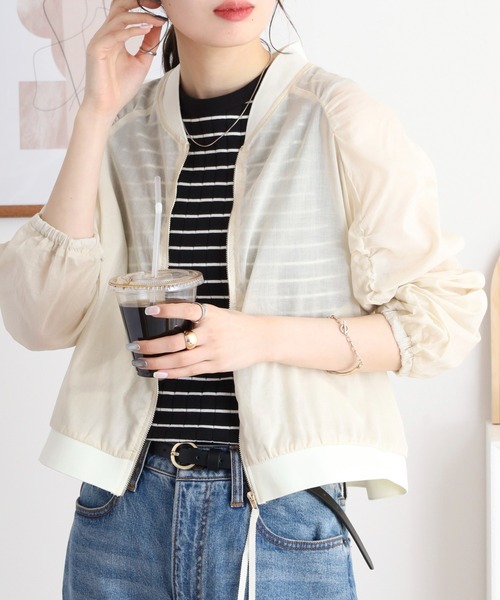 Anna Nicola(アンナニコラ)の「Anna Nicola コットンシアー 袖シャーリングブルゾン 長袖(ブルゾン・レディース・キャメル/ブラック/ベージュ・38)」の8枚目の写真