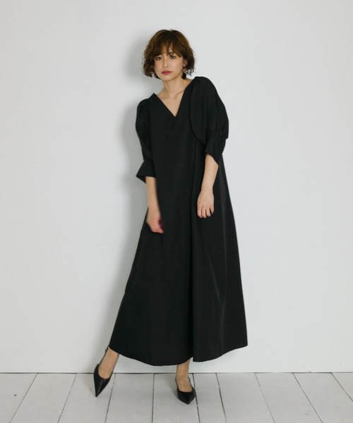 My shawty(マイシャウティー)の「puff sleeve onepiece(ワンピース・レディース・ブラック/ネイビー/アイボリー・FREE)」の1枚目の写真