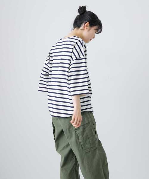 かぐれ（カグレ）の「ボーダー5分袖カットソー（Tシャツ/カットソー・レディース・ネイビー/ブラック・FREE）」の5枚目の写真