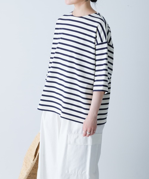 かぐれ（カグレ）の「ボーダー5分袖カットソー（Tシャツ/カットソー・レディース・ネイビー/ブラック・FREE）」の16枚目の写真