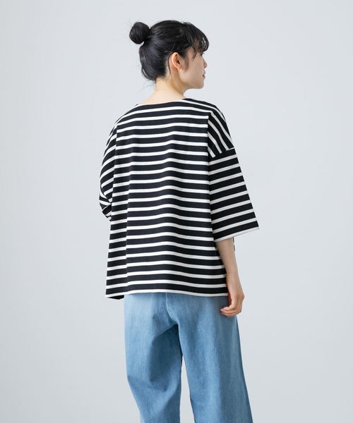 かぐれ（カグレ）の「ボーダー5分袖カットソー（Tシャツ/カットソー・レディース・ネイビー/ブラック・FREE）」の21枚目の写真