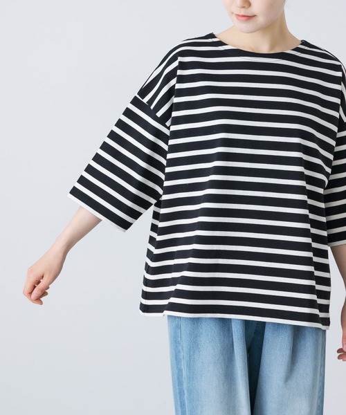 かぐれ（カグレ）の「ボーダー5分袖カットソー（Tシャツ/カットソー・レディース・ネイビー/ブラック・FREE）」の10枚目の写真