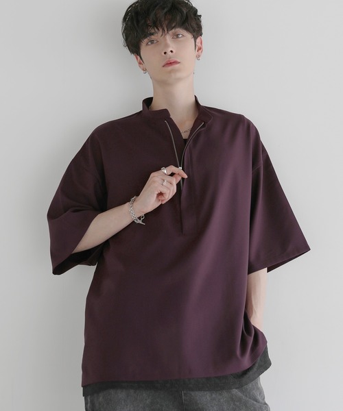 LILL（リル）の「【防シワ】ルーズシルエットハーフジップシャツ（その他トップス・メンズ・ブラック/ワイン/チャコール/ホワイト・S/M/L/XL）」の4枚目の写真
