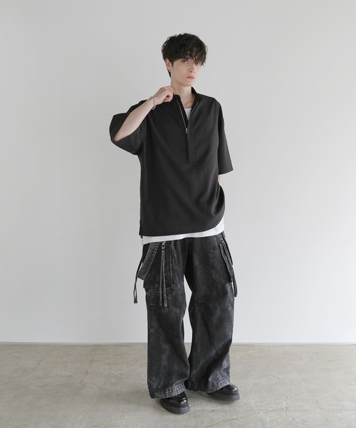 防シワ】ルーズシルエットハーフジップシャツ（その他トップス