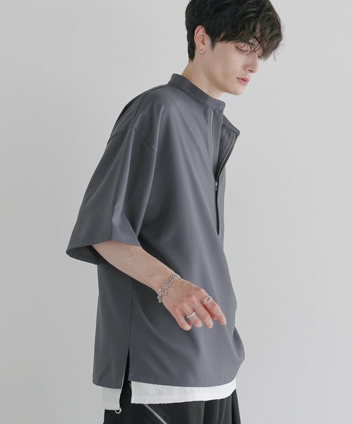 LILL（リル）の「【防シワ】ルーズシルエットハーフジップシャツ（その他トップス・メンズ・ブラック/ワイン/チャコール/ホワイト・S/M/L/XL）」の7枚目の写真