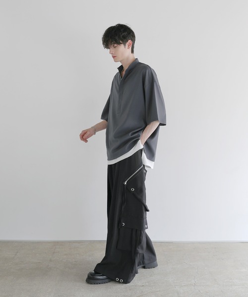 LILL（リル）の「【防シワ】ルーズシルエットハーフジップシャツ（その他トップス・メンズ・ブラック/ワイン/チャコール/ホワイト・S/M/L/XL）」の13枚目の写真