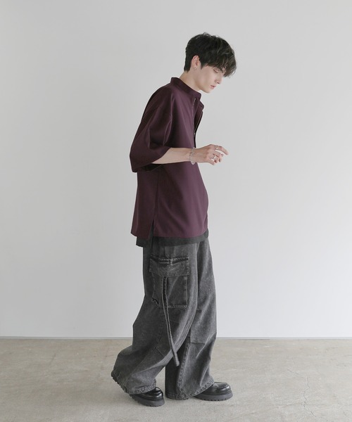 LILL（リル）の「【防シワ】ルーズシルエットハーフジップシャツ（その他トップス・メンズ・ブラック/ワイン/チャコール/ホワイト・S/M/L/XL）」の21枚目の写真