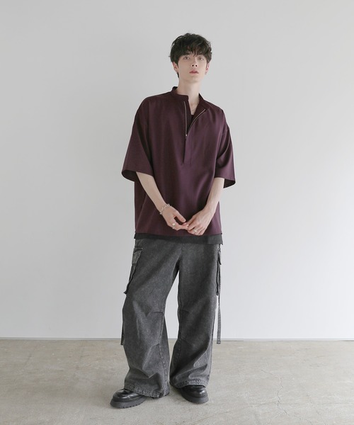 LILL（リル）の「【防シワ】ルーズシルエットハーフジップシャツ（その他トップス・メンズ・ブラック/ワイン/チャコール/ホワイト・S/M/L/XL）」の22枚目の写真