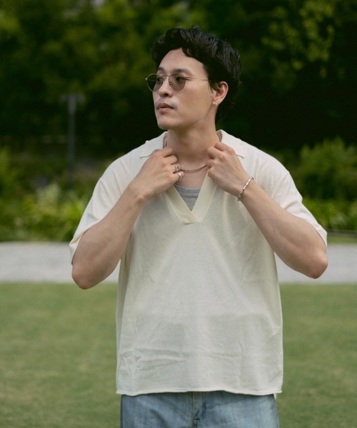 INTER FACTORY(インターファクトリー)の「2/9号室(かおこ&ひろと) - Cotton skipper knit / コットンスキッパーニット made in INTER FACTORY(ニット/セーター・メンズ・チャコールグレー/アイボリー・MEDIUM/LARGE)」の6枚目の写真