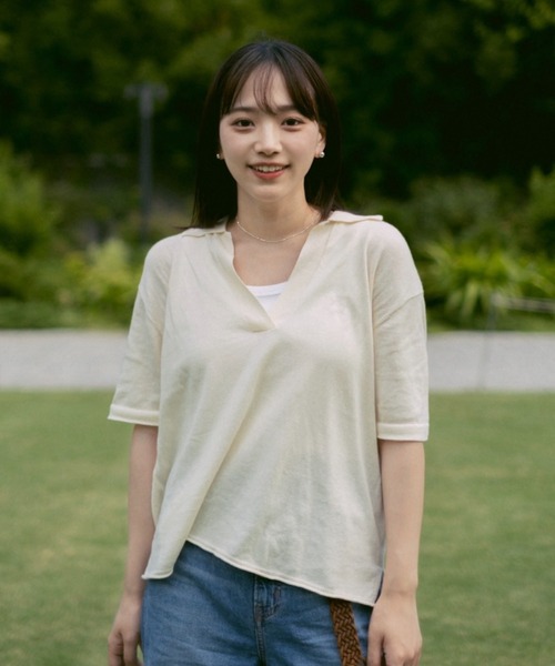 INTER FACTORY(インターファクトリー)の「2/9号室(かおこ&ひろと) - Cotton skipper knit / コットンスキッパーニット made in INTER FACTORY(ニット/セーター・メンズ・チャコールグレー/アイボリー・MEDIUM/LARGE)」の8枚目の写真