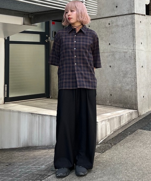 Fringe tuck wide straight slacks / フリンジタックワイド