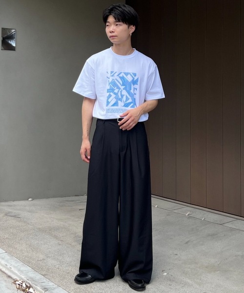 Fringe tuck wide straight slacks / フリンジタックワイド