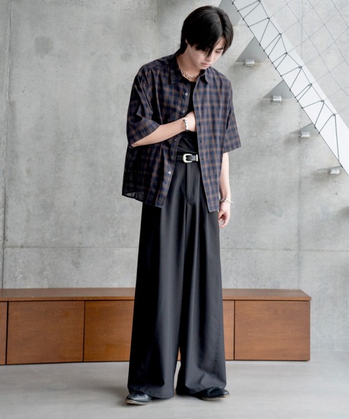 Fringe tuck wide straight slacks / フリンジタックワイド
