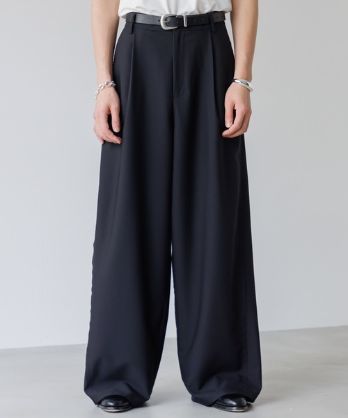 Fringe tuck wide straight slacks / フリンジタックワイド