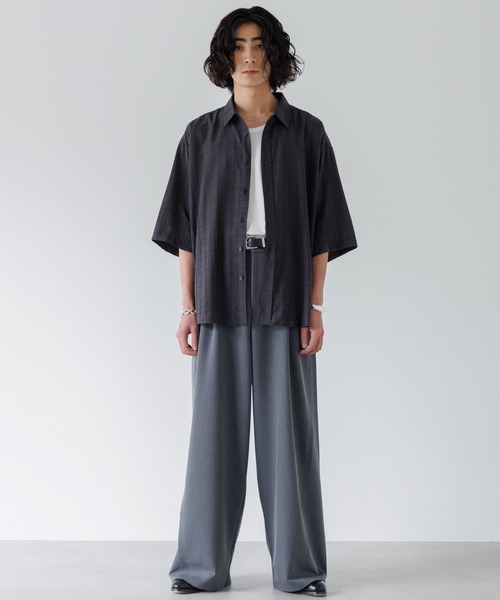 Fringe tuck wide straight slacks / フリンジタックワイド