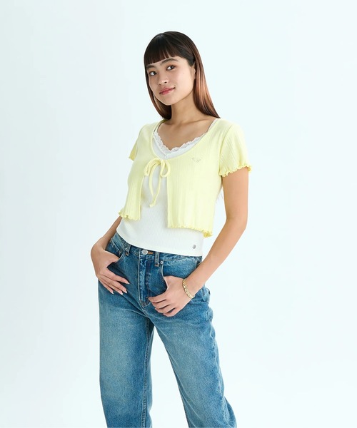 tシャツ FEELING/ロキシーショート丈(短丈)キャミソール・カーディガンセット レディース セール】FEELING/ロキシーショート丈(短丈)キャミソール