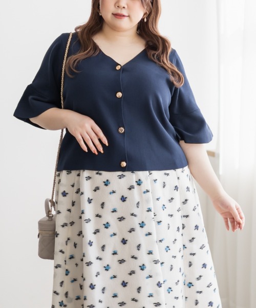 CLETTE（クレット）の「マルチボタンニットカーディガン（ニット/セーター・レディース・ネイビー/ミント/ピンク・4L/3L/LL）」の18枚目の写真