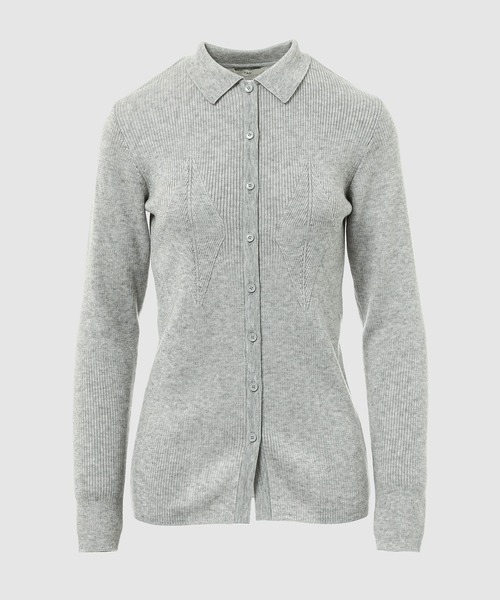 TAN(タン)の「SMOOTH TENCEL WOOL KNIT DIA PATTERN SHIRTS(シャツ/ブラウス・レディース・ブラック/グレー・FREE)」の1枚目の写真