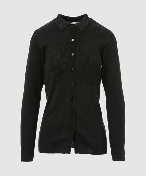 TAN(タン)の「SMOOTH TENCEL WOOL KNIT DIA PATTERN SHIRTS(シャツ/ブラウス・レディース・ブラック/グレー・FREE)」の2枚目の写真