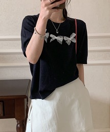 フロントリボン付きフェミニンTシャツ (SS)