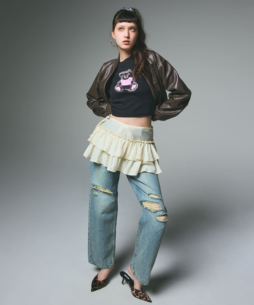 X-girl(エックスガール)の「DISTRESSED FAUX LEATHER COMPACT BLOUSON(ブルゾン・レディース・ブラック/ブラウン・ONE SIZE)」の15枚目の写真