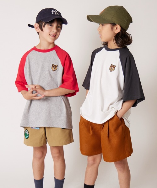 PAIRMANON STREET（ペアマノンストリート）の「【PAIRMANON STREET】キツネ ベア 刺繍 ラグランTシャツ（Tシャツ/カットソー・キッズ・ブラック/ホワイト/ホワイト系その他/レッド・100/110/120/130/140/150/160/90）」の20枚目の写真