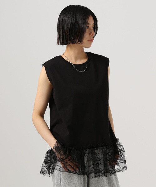 BAYFLOW（ベイフロー）の「レースヘムノースリーブプルオーバー（Tシャツ/カットソー・レディース・オフホワイト/ブラック・FREE）」の2枚目の写真