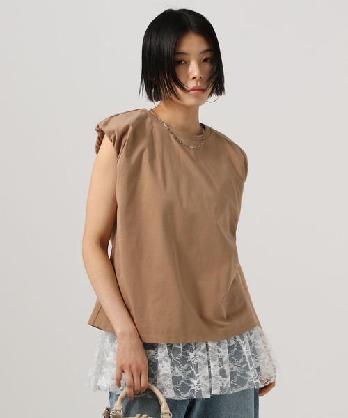 BAYFLOW（ベイフロー）の「レースヘムノースリーブプルオーバー（Tシャツ/カットソー・レディース・オフホワイト/ブラック・FREE）」の5枚目の写真