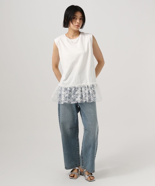 BAYFLOW（ベイフロー）の「レースヘムノースリーブプルオーバー（Tシャツ/カットソー・レディース・オフホワイト/ブラック・FREE）」の6枚目の写真