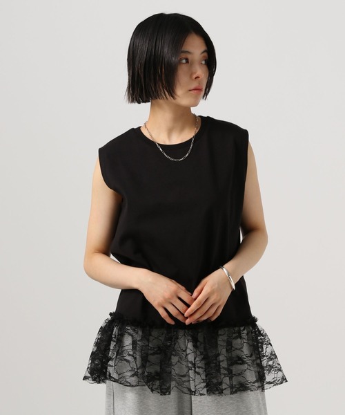 BAYFLOW（ベイフロー）の「レースヘムノースリーブプルオーバー（Tシャツ/カットソー・レディース・オフホワイト/ブラック・FREE）」の10枚目の写真