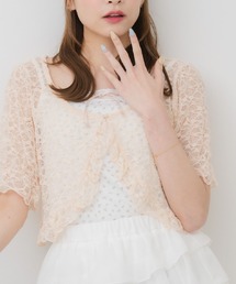 ローズリボンシフォンワンピース　ピンク　フリルレースボレロカーディガン白　セット ローズリボンシフォンワンピース ピンク フリルレースボレロ