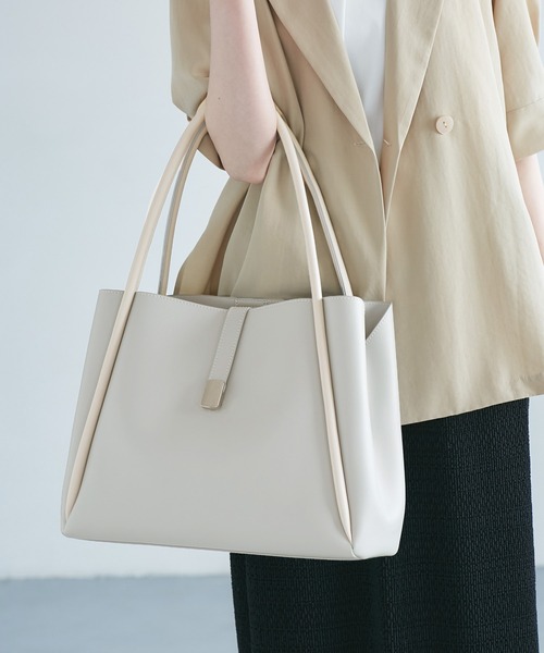 ROPE' PICNIC（ロペピクニック）の「【A4対応】3層フロントベルトデザイントートバッグ（トートバッグ・レディース・ライトグレー/ブラック/オフホワイト・FREE）」の21枚目の写真