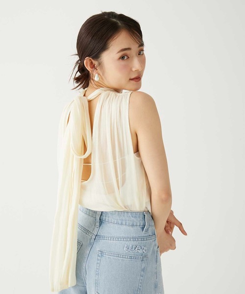 ブラウス シャツ 「Luan」SHINY RIBBON BLOUSE/シャイニーリボンブラウス レディース Luan（ルアン）の「【Luan】SHINY RIBBON BLOUSE/シャイニー