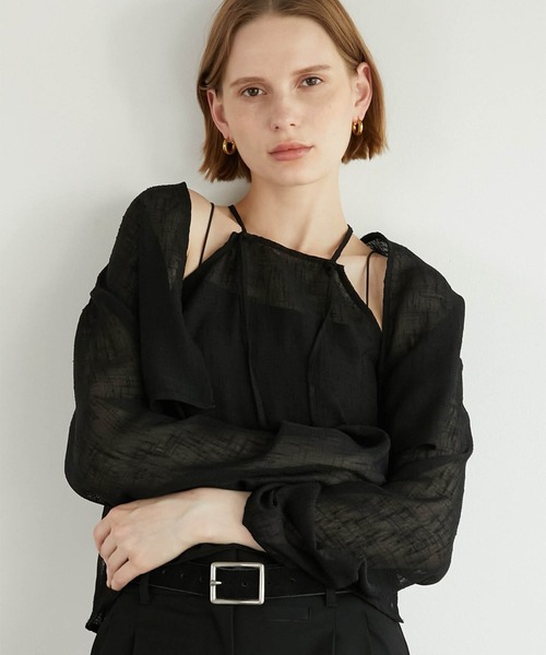 LA PEAU DE GEM（ラポドゥジェム）の「【LA PEAU DE GEM】two piece linen like tops/2ピースリネンライクトップス（シャツ/ブラウス・レディース・ベージュ/ブラック・FREE）」の2枚目の写真