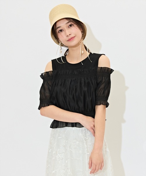 WILLSELECTION(ウィルセレクション)の「レイヤード風オフショルカットトップス(Tシャツ/カットソー・レディース・ピンク/ブルー/オフホワイト/ブラック/ラベンダー・FREE)」の2枚目の写真