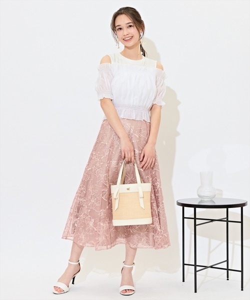 WILLSELECTION(ウィルセレクション)の「レイヤード風オフショルカットトップス(Tシャツ/カットソー・レディース・ピンク/ブルー/オフホワイト/ブラック/ラベンダー・FREE)」の6枚目の写真