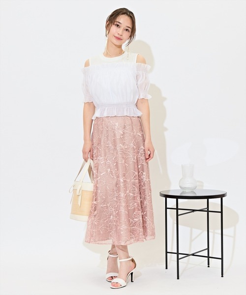 WILLSELECTION(ウィルセレクション)の「レイヤード風オフショルカットトップス(Tシャツ/カットソー・レディース・ピンク/ブルー/オフホワイト/ブラック/ラベンダー・FREE)」の7枚目の写真