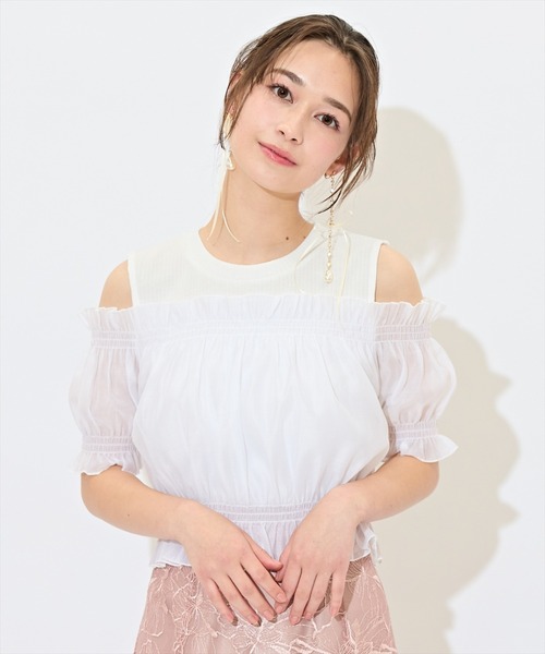 WILLSELECTION(ウィルセレクション)の「レイヤード風オフショルカットトップス(Tシャツ/カットソー・レディース・ピンク/ブルー/オフホワイト/ブラック/ラベンダー・FREE)」の8枚目の写真