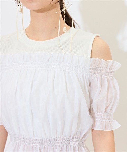 WILLSELECTION(ウィルセレクション)の「レイヤード風オフショルカットトップス(Tシャツ/カットソー・レディース・ピンク/ブルー/オフホワイト/ブラック/ラベンダー・FREE)」の11枚目の写真