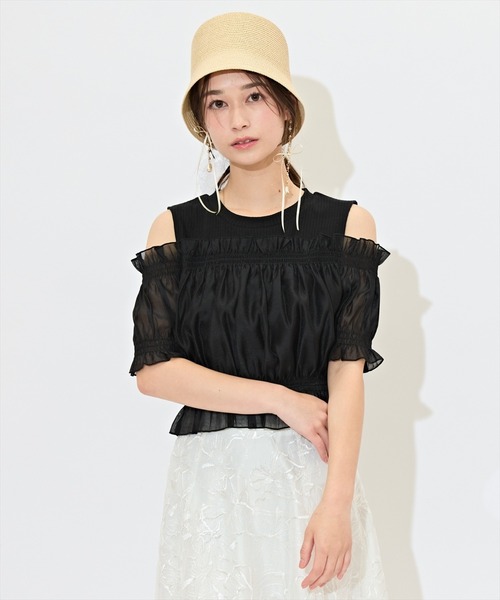 WILLSELECTION(ウィルセレクション)の「レイヤード風オフショルカットトップス(Tシャツ/カットソー・レディース・ピンク/ブルー/オフホワイト/ブラック/ラベンダー・FREE)」の17枚目の写真