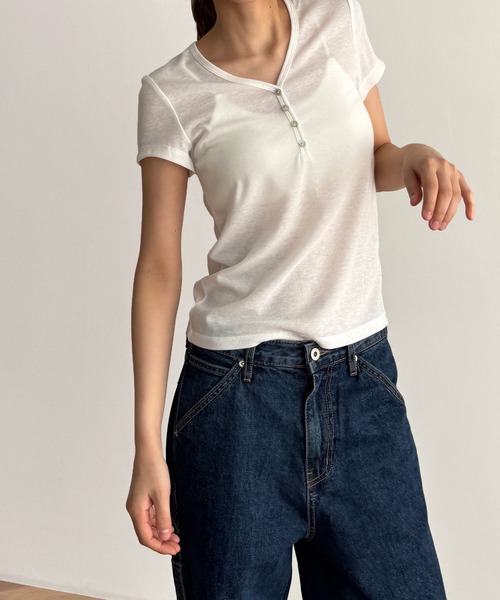 CANAL JEAN（キャナルジーン）の「El mar　レーヨン混ヘンリーTシャツ（Tシャツ/カットソー・レディース・ホワイト/ネイビー/ブラック/チャコールグレー・ONE SIZE）」の8枚目の写真