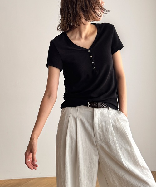 CANAL JEAN（キャナルジーン）の「El mar　レーヨン混ヘンリーTシャツ（Tシャツ/カットソー・レディース・ホワイト/ネイビー/ブラック/チャコールグレー・ONE SIZE）」の10枚目の写真