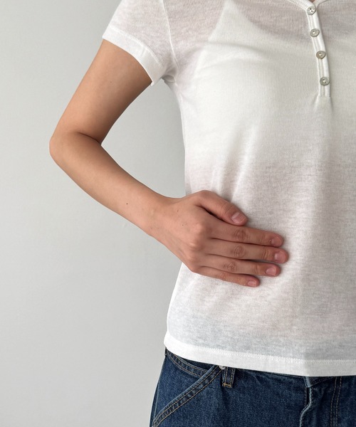 CANAL JEAN（キャナルジーン）の「El mar　レーヨン混ヘンリーTシャツ（Tシャツ/カットソー・レディース・ホワイト/ネイビー/ブラック/チャコールグレー・ONE SIZE）」の7枚目の写真