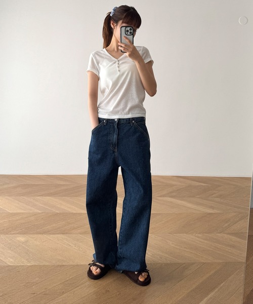 CANAL JEAN（キャナルジーン）の「El mar　レーヨン混ヘンリーTシャツ（Tシャツ/カットソー・レディース・ホワイト/ネイビー/ブラック/チャコールグレー・ONE SIZE）」の17枚目の写真