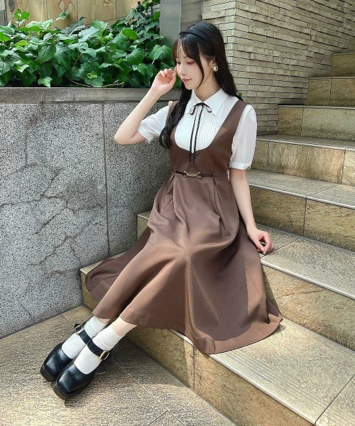 チェーンビット使いディープVネックジャンパースカート（ジャンパー