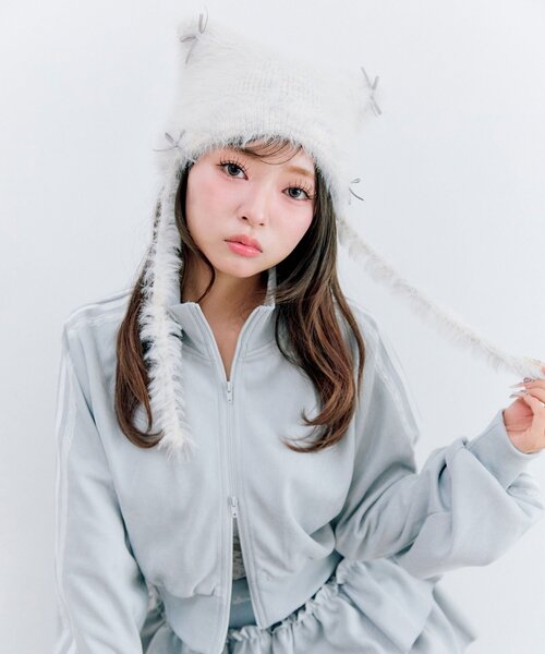 OLIVE des OLIVE（オリーブデオリーブ）の「ねこ耳シャギーニット帽（ニットキャップ/ビーニー・レディース・グレー/ピンク/アイボリー・FREE）」の2枚目の写真