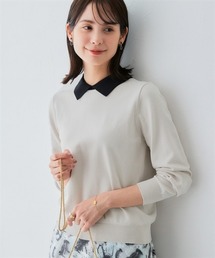 7days Life Styling | 配色襟付きニット（乾燥機OK・ウォッシャブル・静電気防止・毛玉になりにくい・UVカット）<大きいサイズ有>(ニット/セーター)